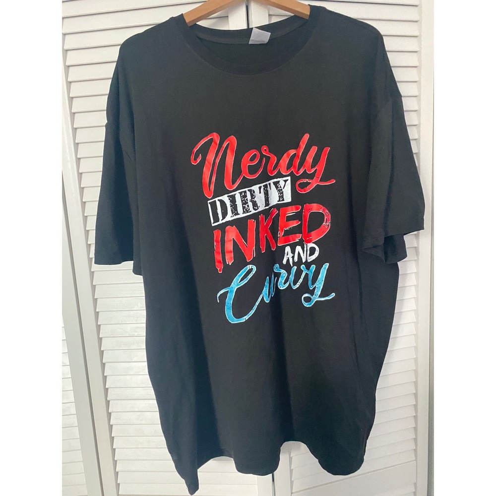 Nerdy Dirty Inked and Curvy Graphic Tee Black Short Sleeve Shirt 3XL 4XL